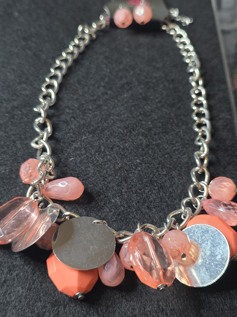 paparazzi Coral Pink Beaded Disc Charm Necklace B39